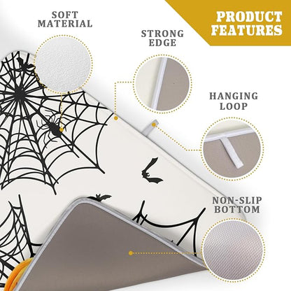 Giwawa Happy Halloween Dish Drying Mat 18"x24" Spooky Colorful Pumpkins Decorative Dish Drainer Mats Horrible Spider Web Bats Reversible Dish Drying Pad for Kitchen Countertop Dining Room
