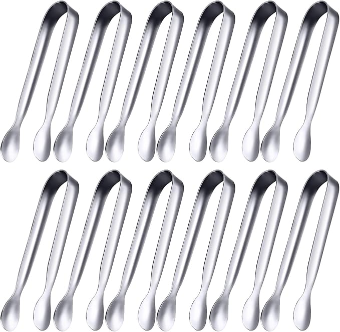 Gejoy 12 Pieces Mini Tongs Stainless Steel Small Sugar Serving Tongs for Charcuterie Board Appetizers Dessert Serving Food Tiny Party Danish Candy(4.3 Inch,Silver) by Unknown