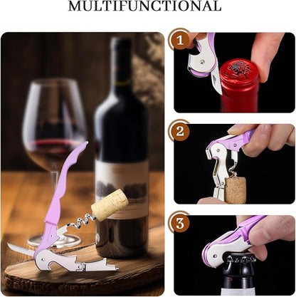 HYZ 2-Pack Wine Opener Waiter Corkscrew, Professional Wine Key for Servers, Bartender with Foil Cutter, Manual Wine Bottle Opener Double Hinged (Light Purple) - Image 5