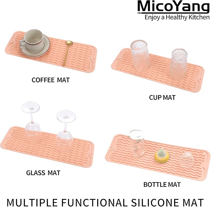 MicoYang Silicone Dish Drying Mat for Multiple Usage,Easy clean,Eco-friendly,Heat-resistant Silicone Mat for Kitchen Counter,Sink,Bar,Bottle,or Cup Pink M 17 inches x 6 inches - Image 4
