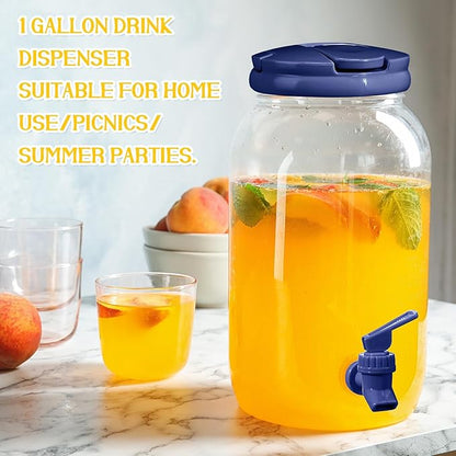 Havawish 2 Pcs 1 Gallon Plastic Beverage Dispenser with Spigot Clear Summer Kitchen Fridge Drink Dispenser for Parties Lemonade Juice Tea Beer Cold Water(Blue,Cylinder)