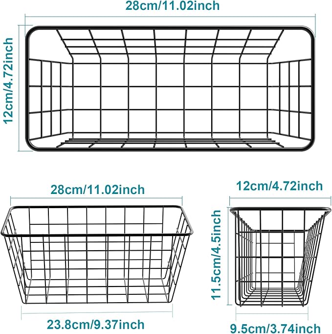 MaraFansie Hanging Kitchen Baskets Wire Storage Basket Over the Cabinet Door Organizer, No Drilling Adhesive Basket for Cabinet Pantry Organization and Kitchen, Bathroom, Storage, 2 Pack, Black - Image 7