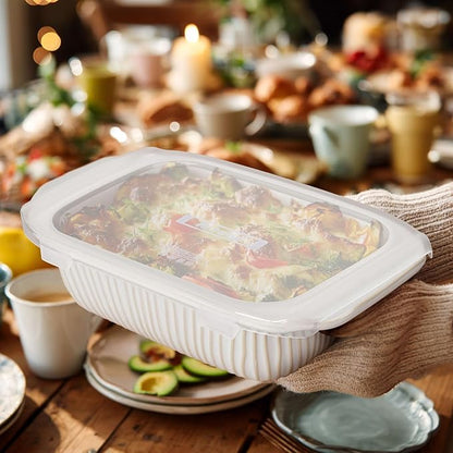 Artena Baking Dish 2.3 Quarts, Casserole Dishes For Oven, Baking Pan With Handles, Lasagna Pan Deep, Large Casserole Dish, Rectangular Ceramic Bakeware, White (Baking Dish With Lids) - Image 9