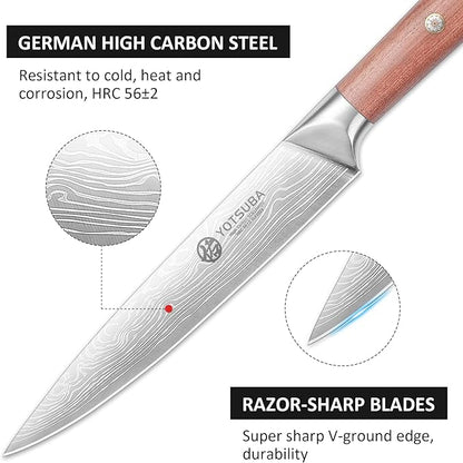 YOTSUBA Japanese Carving Knife and Fork Set, Razor-Sharp German Stainless Steel, Full Tang Ergonomic Rosewood Handle, Slicing Knife for Meats, BBQ & Brisket, Premium Gift Set