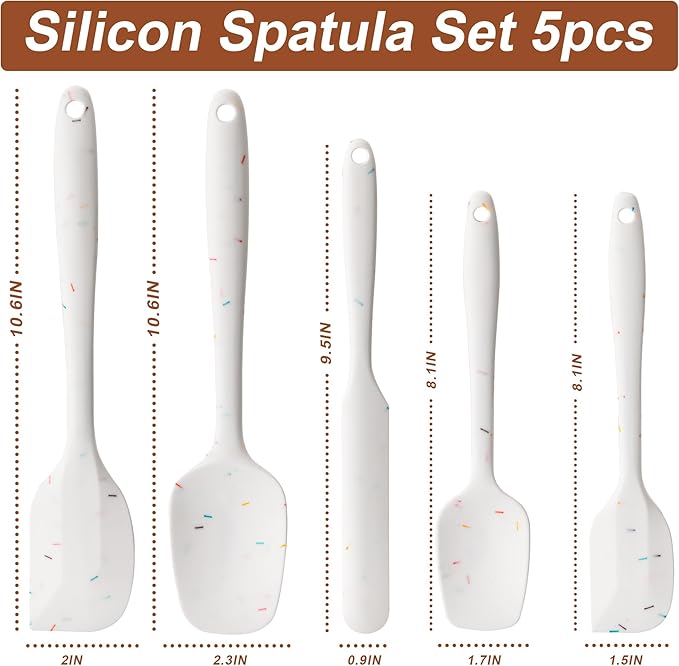 Silicone Spatula Set, 5 Piece Food Grade Rubber Spatulas for Baking, Cooking, and Mixing High Heat Resistant Non Stick Dishwasher Safe BPA-Free (Candy Color) - Image 2