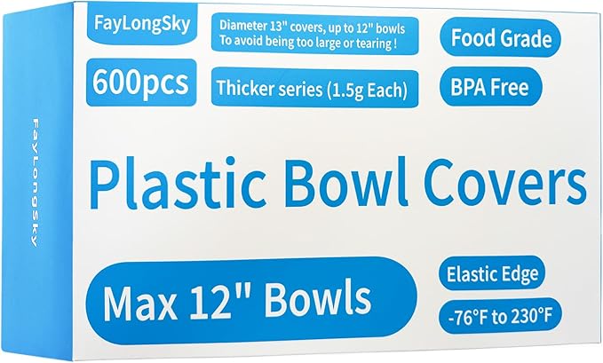100 Boxed Bowl Covers Bread Proofing Plastic Wrap for Food Shower Caps for Sourdough Bread Baking Rising Elastic Reusable BPA Free Food Grade (Diameter 13"-600pcs) by FAYLONGSKY