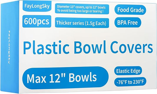 100 Boxed Bowl Covers Bread Proofing Plastic Wrap for Food Shower Caps for Sourdough Bread Baking Rising Elastic Reusable BPA Free Food Grade (Diameter 13"-600pcs) by FAYLONGSKY