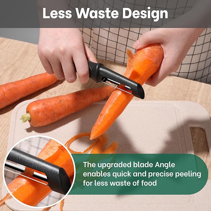 Beneno Swivel Vegetable Peeler, Razor-Sharp Smooth Peeling Potato Peelers with Stainless Steel Blades, Ergonomic Comfort Non-Slip Rubber Handle, Kitchen Peelers with Potato Eye Remover (2, Black) - Image 5