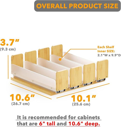 SpaceAid Bamboo Pull Out Spice Rack Organizer for Cabinet, Heavy Duty Slide Out Seasoning Kitchen Pantry Sliding Vertical Organization, 10.1" Wide, 4 Drawers(2" Wide), 1-Tier, Natural - Image 3