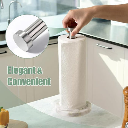 Koville African Marble Paper Towel Holder Countertop, 6" Stone Base Gold Rod Paper Towel Holder Stand for Kitchen Storage, for Standard or Jumbo-Sized Rolls - Image 6