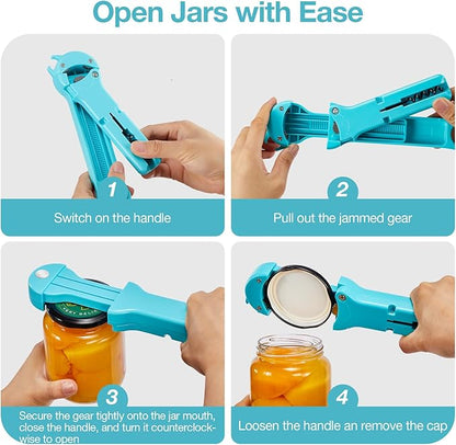 7-in-1 Jar Opener for Seniors – Magnetic adjustable Jar Opener & Bottle Opener for Arthritis, Weak Hands, Easy-Grip Kitchen Lid Opener Gadgets (Teal)