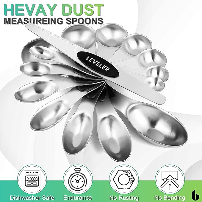 Urbanstrive 8 Pcs Upgraded Magnetic Measuring Spoons Set Stainless Steel Dual Sided for Liquid Dry Food Measuring Cups Spoons Set Fits in Spice Jar Kitchen Gadgets Including Leveler, Silver - Image 6