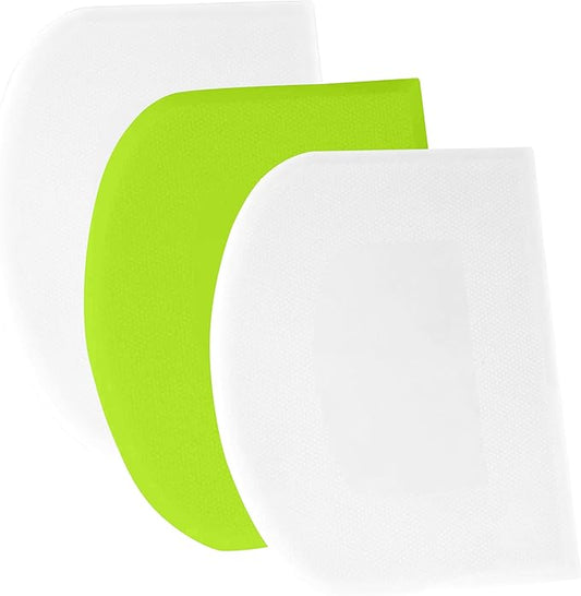 SURDOCA Dough Scraper Bench Scraper - 3P 11.8x7.3" Plastic Flexible Bowl Scraper, Sharp Edge & Angles Cake Scraper. Non-Slip Bakeware Decorating Tools Sculpting & Modeling Tools - White+Green+White by SURDOCA