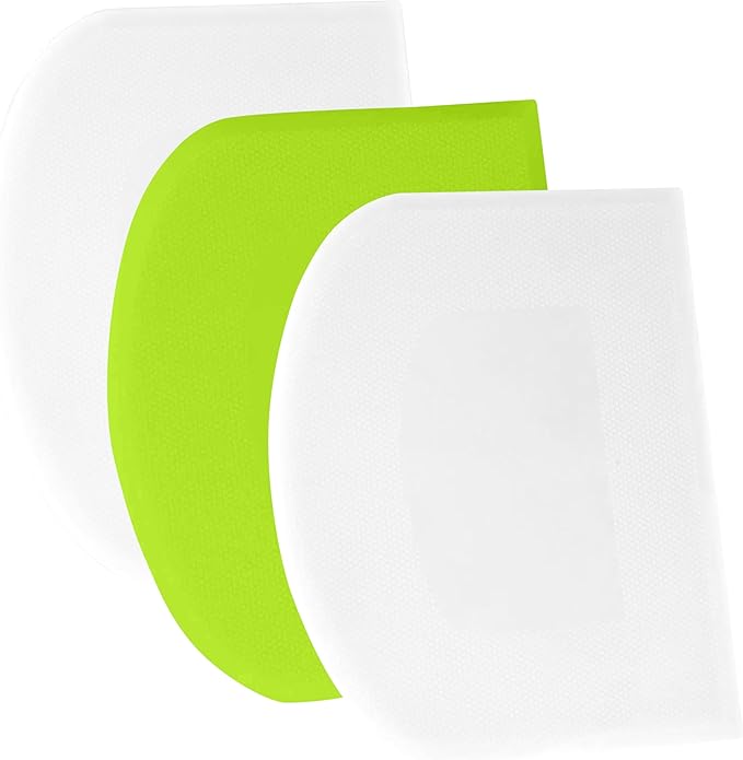 SURDOCA Dough Scraper Bench Scraper - 3P 8.3x5.5" Plastic Flexible Bowl Scraper, Sharp Edge & Angles Cake Scraper. Non-Slip Bakeware Decorating Tools Sculpting & Modeling Tools - White+Green+White by SURDOCA
