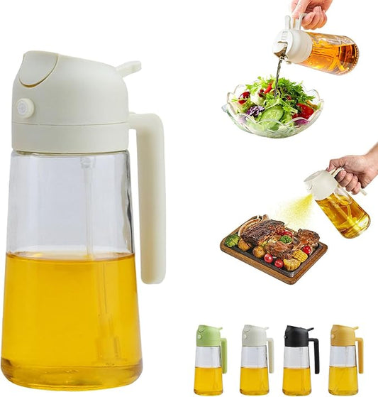 2 In 1 Oil Dispenser And Oil Sprayer, 16 Oz/470 Ml Oil Dispenser For Kitchen Spray, With Fine Mist Nozzle, Suitable For Cooking, Air Fryer, Salad, Grilling (white)