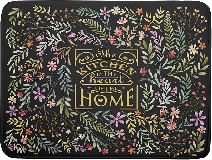 Vintage Microfiber Dish Drying Mat Wildflowers Leaves Absorbent Dry Mat for Kitchen Counter Decor by Giwawa