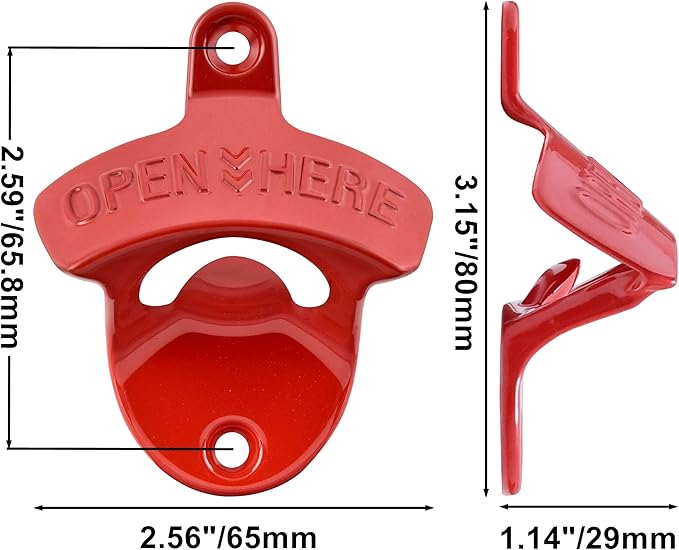 15 PCS Red Wall Mounted Beer Bottle Opener Rustproof, Bulk Soda Cap Opener Caddy Mount for DIY Gift - Image 5