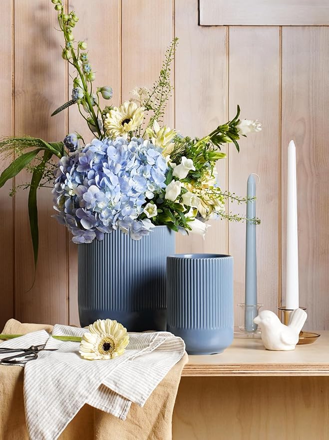 LE TAUCI Utensil Holder for Kitchen Counter, 7.3"+5.4" Fluted Ceramic Utensil Crock Organizer for Countertop, Heavy Large Holder for Spatulas, Spoons, Set of 2, Dusty Blue - Image 6