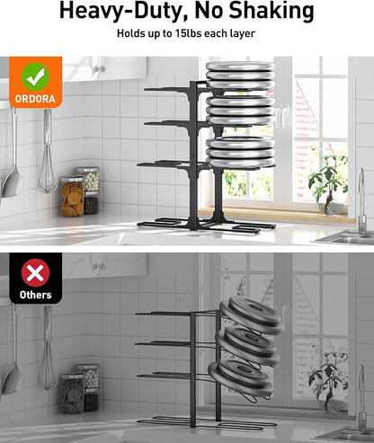ORDORA Pots and Pans Organizer: under Cabinet, 20.8" Height Heavy Duty 120LBS Pots Pans Organizer Rack for under Cabinet 8-Tier Adjustable for Big Stockpots, Dutch Oven, Cast-iron Pans, Heavy Cookware - Image 6
