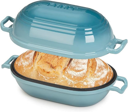 Enameled Cast Iron Dutch Oven for Sourdough Bread Baking,9 x 5-4/5 Inch Oval Cast Iron Bread Pan with Lid,Dutch Oven for Homemade Sourdough Baking,2.8QT Meatloaf Pan,Oven Safe by FRRLY