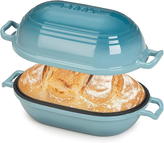 Enameled Cast Iron Dutch Oven for Sourdough Bread Baking,9 x 5-4/5 Inch Oval Cast Iron Bread Pan with Lid,Dutch Oven for Homemade Sourdough Baking,2.8QT Meatloaf Pan,Oven Safe by FRRLY
