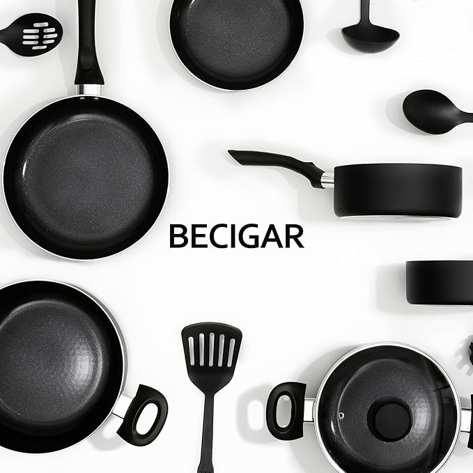 BECIGAR 8pcs Black Ceramic Pots and Pans Set, Cooking Pan Set,Cooking Pot Set Ceramic Pan Set, Nonstick Cookware Set, Induction Safe Kitchen Cooking Set with Frying Pans, Saucepans, shovel and Ladle - Image 4