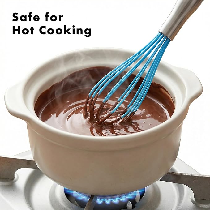 OYV 10-Inch Blue Silicone Whisk, Heat Resistant 480°F Kitchen Whisk with Stainless Steel Ergonomic Handle, Non-Scratch for Nonstick Cookware, Dishwasher Safe, Perfect for Blending, Cooking & Beating - Image 5