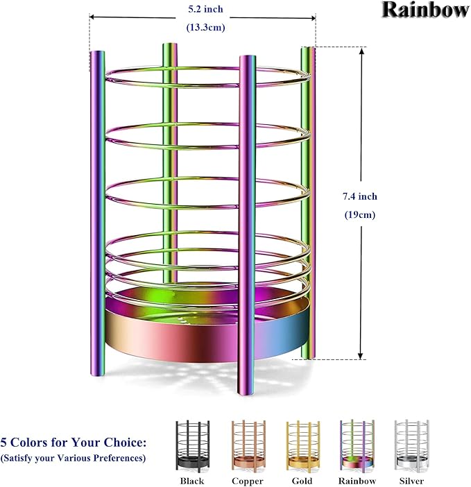 Rainbow Kitchen Utensil Holder for Kitchen Counter, Stainless Steel Utensil Crocks, Rainbow Titanium Coating Utensil Storage Caddy Organizer, Cooking Utensil Holder, Easy Cleaning(Rainbow/7.4''x5.2'') - Image 2