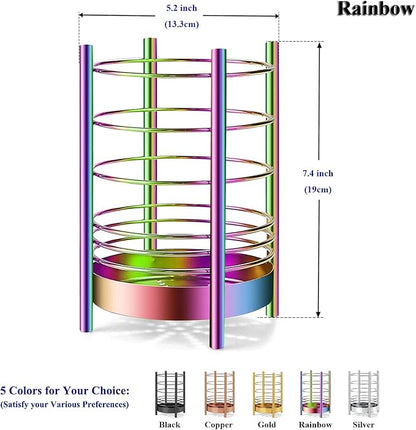 Rainbow Kitchen Utensil Holder for Kitchen Counter, Stainless Steel Utensil Crocks, Rainbow Titanium Coating Utensil Storage Caddy Organizer, Cooking Utensil Holder, Easy Cleaning(Rainbow/7.4''x5.2'') - Image 2