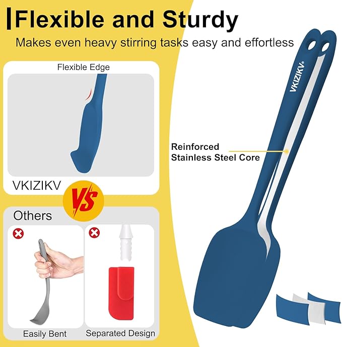 4 Pcs Silicone Spoon Spatula Set, 11.4 In, Food Grade Rubber Spatulas for Cooking, Baking, Mixing, 600°F Heat Resistant, Nonstick and Flexible Kitchen Utensils, Seamless Spoonula (Blue)