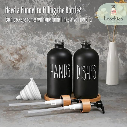 LOOCHICA 2 Pack Black Glass Soap Dispenser Set with Tray, Hand and Dish Glass Soap Dispensers for Kitchen Sink, Matte Black Soap Dispenser Suitable for Kitchen Sink, Rustic Kitchen Décor - Image 9