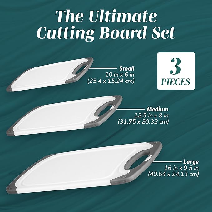 Cutting Boards for Kitchen - BPA-Free Chopping Board - Different Sizes & Non Slip Handles - Reversible, Large Cutting Board Set - Unique Gifts for Cooks Who Have Everything - 3-Pack Black - Image 2