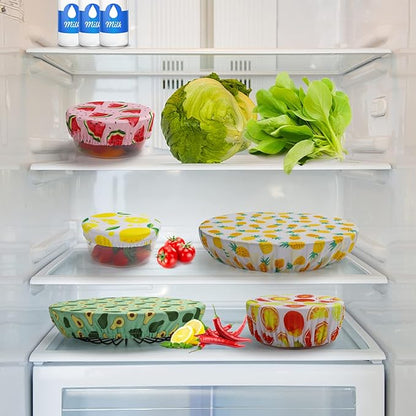 10Pcs Reusable Bowl Covers In 5 Size, Stretch Cloth Fabric Dish Cover Kitchen Storage Containers Lids for Fruits Food Leftover Dough Bread Proofing