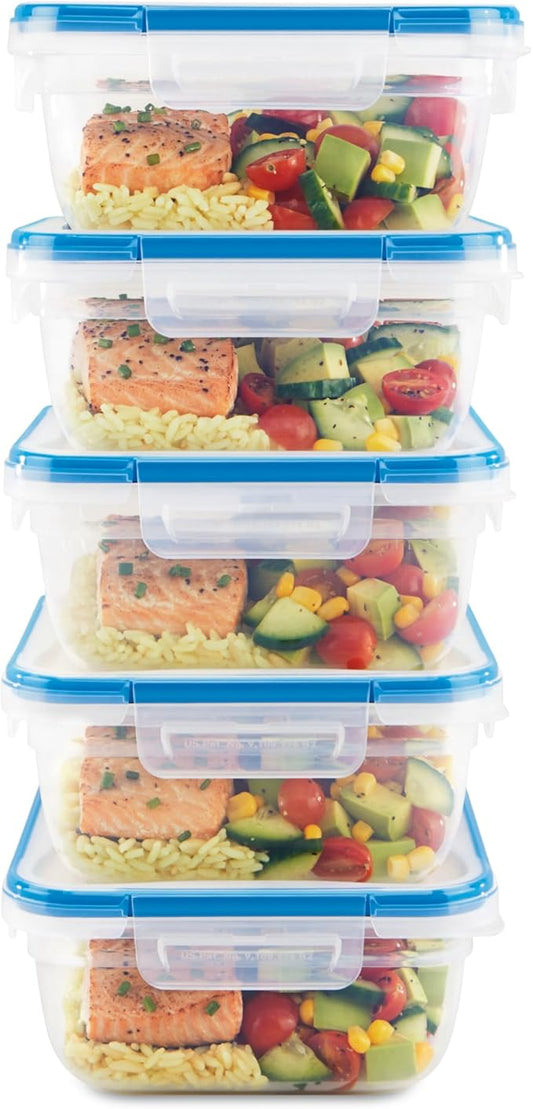 Snapware Plastic Total Solutions (5-Pack, 5.5 Cup) Food Storage Containers Set, Airtight & Leakproof Plastic Locking BPA-Free Lids Tupperware, Freezer Dishwasher Microwave Safe