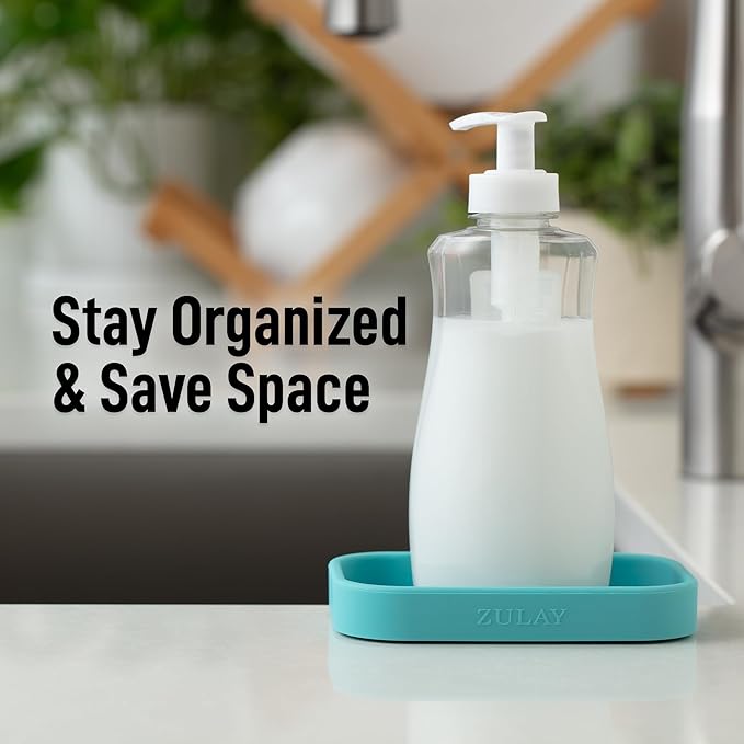 Zulay Kitchen Small Silicone Sponge Holder (4.9x3.3”) – Space-Saving Sink Organizer Tray for Sponge, Soap, Brush & More – Compact Non-Slip Dish for Kitchen & Bathroom (Aqua Sky) - Image 6