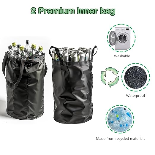Recycling Bin for Kitchen Indoor Home, Large 100L/ 26 Gallon Recycle Bin with Lid Removeable Reusable Inner Bag Bottle Can Glass Waste Plastice Stickers (Green, 26 Gallon) - Image 3