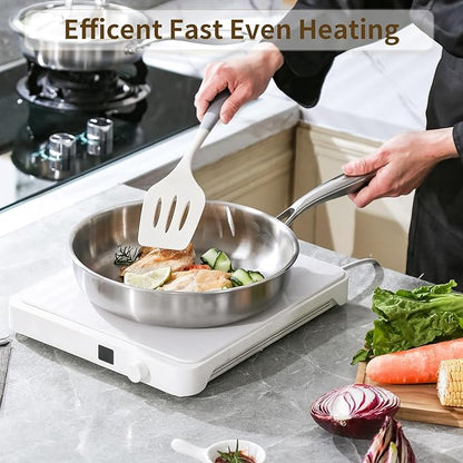 DELARLO Tri-Ply Stainless Steel Pan, 18/10 Frying Pan, Oven Safe Up to 600°F, Nontoxic Cookware, Compatible with All Cooktops Skillet, Durable, Fast Even Heat Fry Pan,12.5 inch Steel Frying Pan - Image 5
