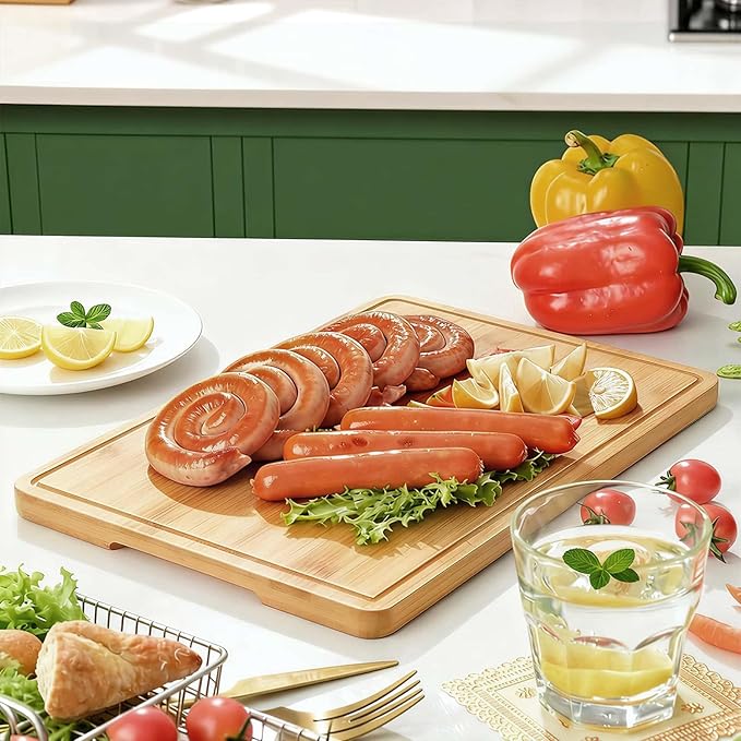 Zarler Bamboo Cutting Boards for Kitchen, 15.5x10.5 Durable Wood Cutting Board with Juice Grooves and Handles, Wooden Chopping Board for Meal Prep, XL Size, Ideal Kitchen Gift - Image 8