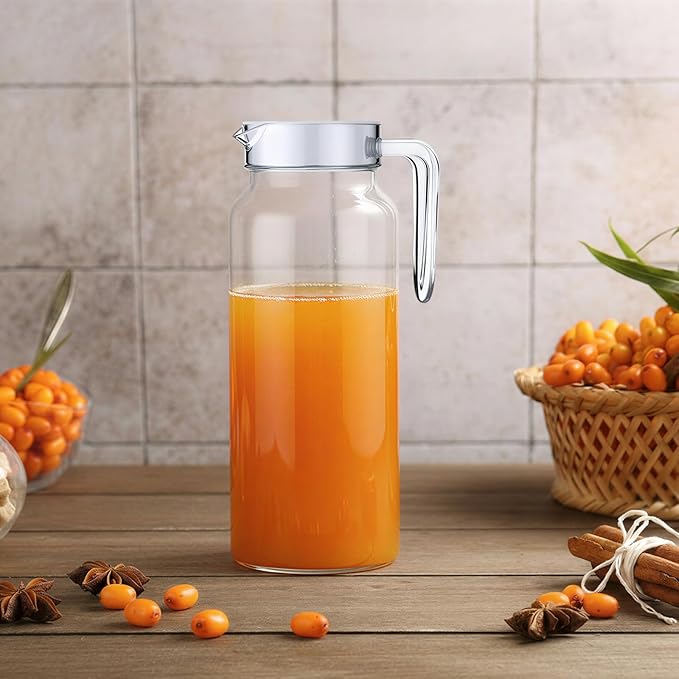 Didaey 4 Pcs Acrylic Water Pitcher with Lid, Spout Handle Clear Plastic Pitcher Heat Resistant Carafe Unbreakable Beverage Container Fridge Jug for Juice Ice Tea Sangria Lemonade(37 oz,Round)