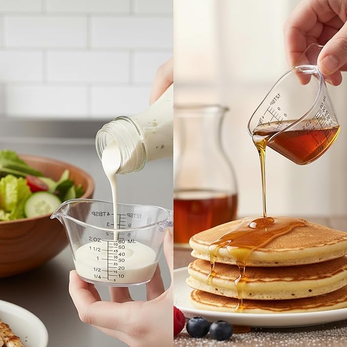 2 Pack Small Measuring Cups, 2oz/60ml Mini Measuring Cup with tsp/Tbsp/oz/ml Markings, Clear Easy-Read Scale for Kitchen, Resin, DIY, Beauty Mixing (2)