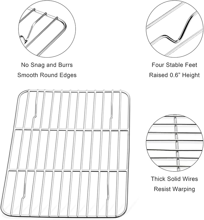 E-far Small Baking Cooling Rack Set of 2, Stainless Steel Metal Roasting Cooking Racks, Size - 9.7"x7.3", Non Toxic & Rust Free, Fit for Toaster Oven, Dishwasher Safe - Image 3