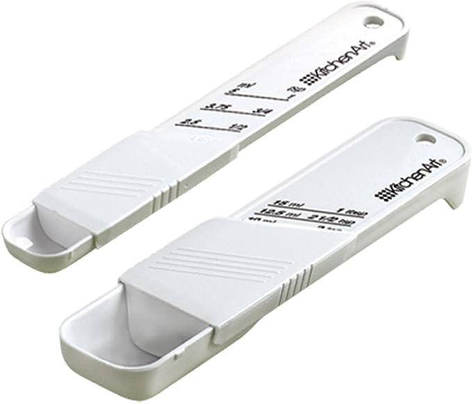 KitchenArt Adjust-A-Teaspoon And Adjust-A-Tablespoon Set, Plastic, 2-Piece, White,9 x 3.5 x 0.75 inches - Image 2
