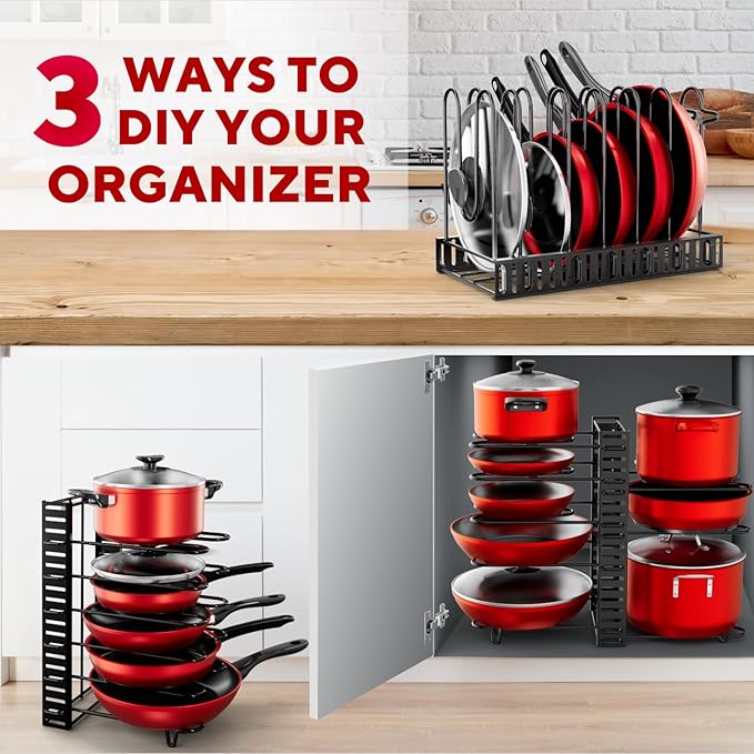 Pots and Pans Organizer Under Cabinet - 8-Tier Adjustable Pan Organizer Rack for Cabinet - Heavy-Duty Pot & Pan Organizer - Perfect to Store Pots, Pans, Lids - Easy Kitchen Organization and Storage - Image 2
