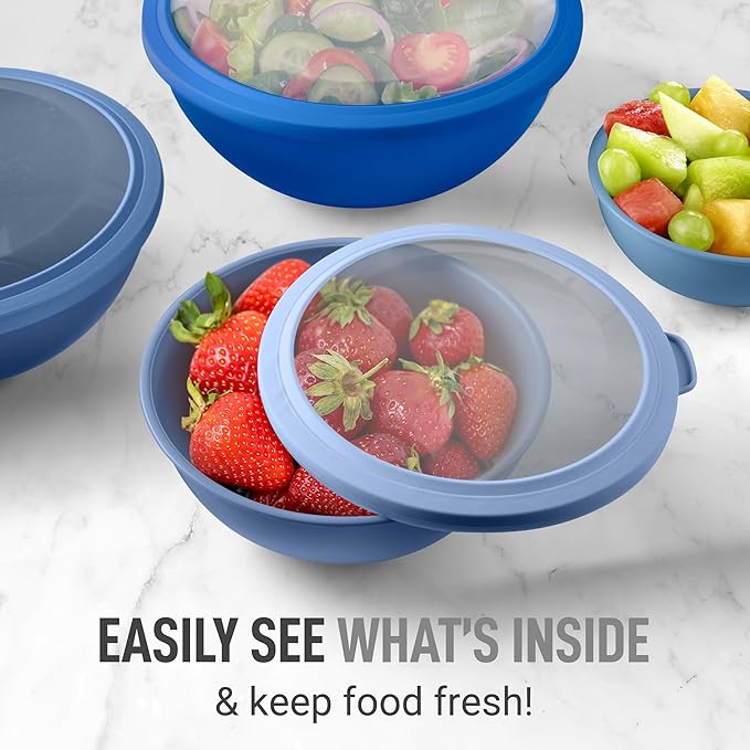 Zulay Kitchen 12 Piece Plastic Mixing Bowls with Lids Set - Leak-Proof Microwave & Freezer Safe Stackable Mixing Bowl Set for Preparing, Serving and Storing - Non-Slip Large Nesting Bowls (Blue Ombre) - Image 5
