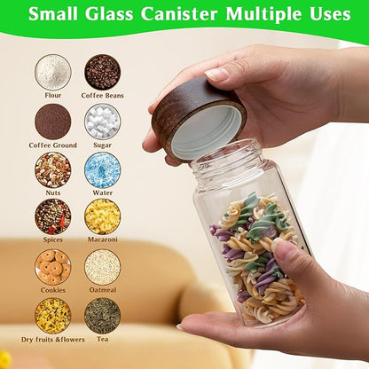 8 oz Small Glass Spice Jars with Airtight Wood Acacia Lid 4 PCS,Clear Coffee Ground Storage Canister Round Glass Spice Jar for Pantry Sugar Tea Bean Nuts Cookies Salts Seasoning - Image 4