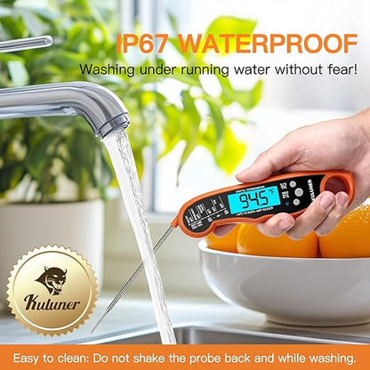 KULUNER TP-01 Waterproof Digital Instant Read Meat Thermometer with 4.6 Folding Probe Backlight Calibration Function for Cooking Food Candy, BBQ Grill, Liquids,Beef(Orange) - Image 6