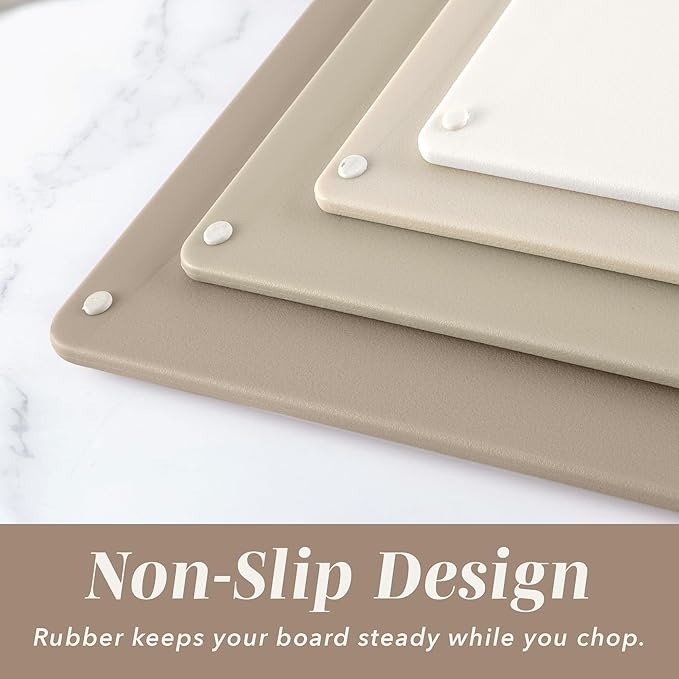COOK WITH COLOR Non-Slip Cutting Board Set – Kitchen Essentials with Easy Grip Handle for Meat, Veggies, and Fruits, 4 Cutting Boards, Brown - Image 3