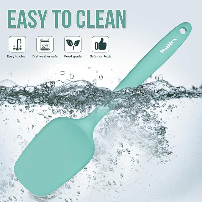 Walfos Silicone Spatula - 600°F High Heat Resistant Kitchen Spoon Spatulas（set of 5), Strong Steel Core and One-Pieces Design, For Cooking Mixing & Baking - BPA Free and Dishwasher Safe (Teal/Aqua) - Image 6