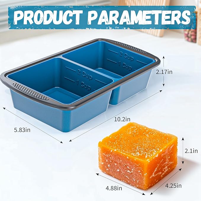GORCI Silicone Freezer Tray With Lid, 4 Large 2 Cup Soup Freezer Molds, Soup Freezer Container for Meal Prepping, Large Ice Cube Tray， Perfect for Storing Leftovers, Sauces, Lasagna, 2-Pack - Image 8