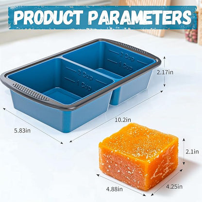 GORCI Silicone Freezer Tray With Lid, 4 Large 2 Cup Soup Freezer Molds, Soup Freezer Container for Meal Prepping, Large Ice Cube Tray， Perfect for Storing Leftovers, Sauces, Lasagna, 2-Pack - Image 8